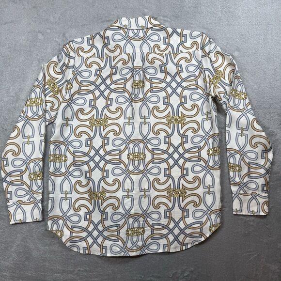 J. McLaughlin Top Womens Small Silk Geometric Long Sleeve Collared Blouse Button - Picture 2 of 9